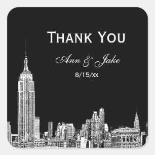NYC Skyline 01 Etched DIY BG Favor Tag Tack Fyrkantigt Klistermärke