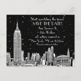 NYC Skyline 01 Etched DIY BG Starry Save Date Meddelande Vykort