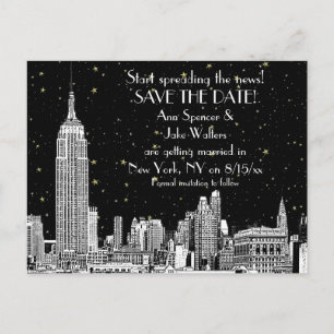 NYC Skyline 01 Etched DIY BG Starry Save the Date Meddelande Vykort