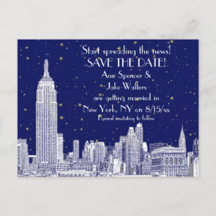 NYC Skyline 01 Etched DIY BG Stjärna Spara datum Meddelande Vykort