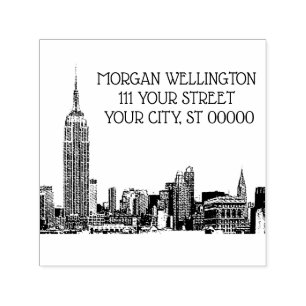 NYC Skyline 01 Etched Rubber Frimärke Självfärgande Stämpel