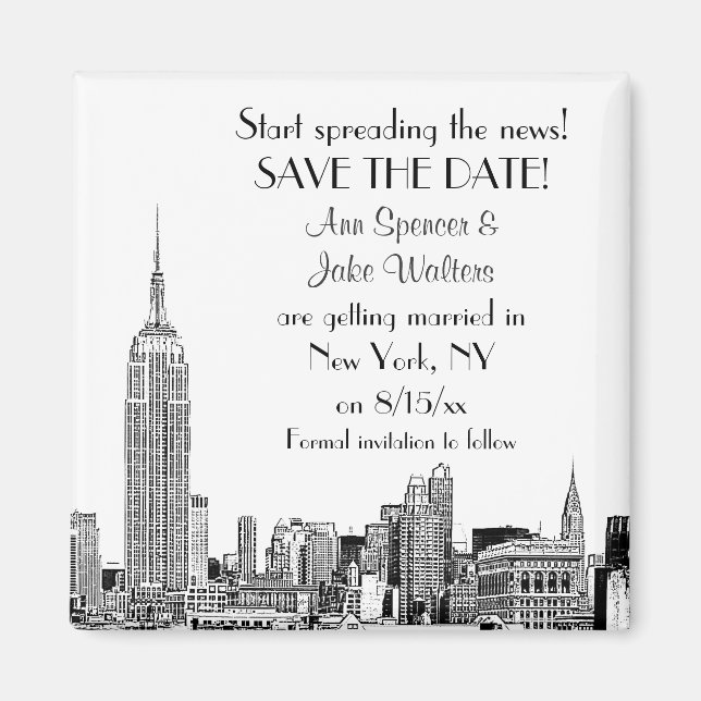 NYC Skyline 01 Etched Save the Date Magnet (Framsidan)