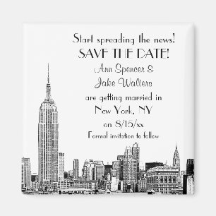NYC Skyline 01 Etched Spara datum Magnet