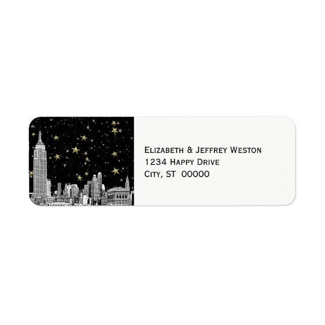 NYC Skyline 01 Etched Starry DIY BG-adressetikett Returadress Etikett (Framsidan)