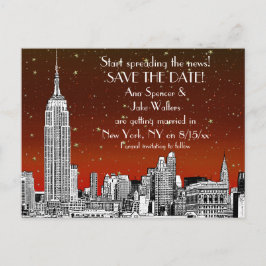 NYC Skyline 01 Etched Starry Spara datumet Meddelande Vykort