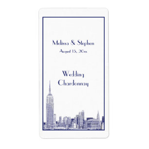 NYC Skyline 01 Etched Vin-etikett Blue Fraktsedel