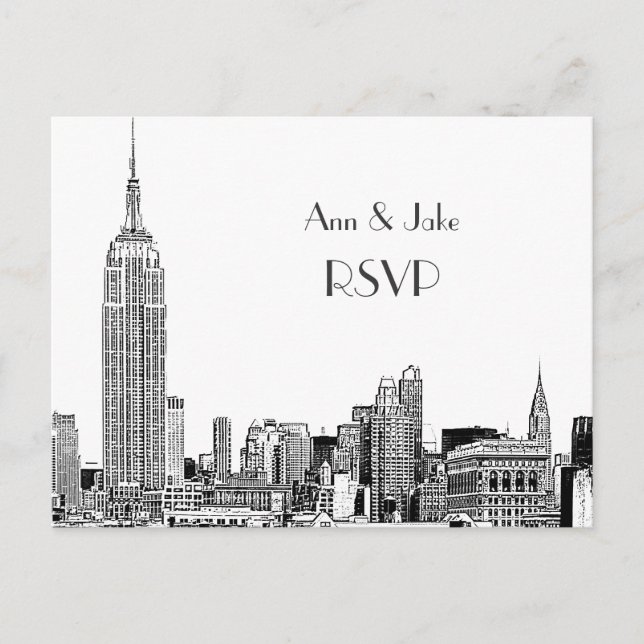 NYC Skyline 01 Etched White OSA 1 Inbjudan Vykort (Framsida)