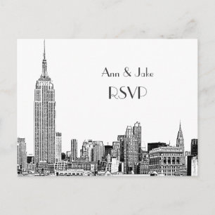 NYC Skyline 01 Etched White RSVP 1 Inbjudan Vykort