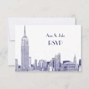NYC Skyline 01 Etched White RSVP #2 Blå OSA Kort