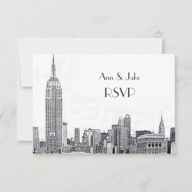 NYC Skyline 01 Etched White RSVP #2 OSA Kort (Framsida)