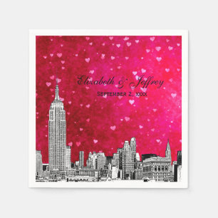 NYC Skyline 01 Etsad Hot Pink Röd Hjärt Pappersservett