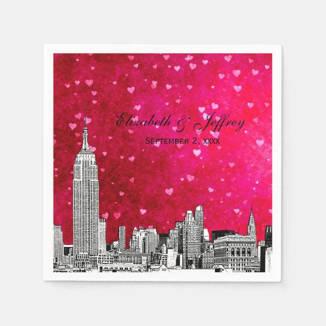 NYC Skyline 01 Etsad Hot Pink Röd Hjärt Pappersservett (Framsidan)