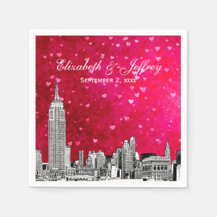 NYC Skyline 01 Etsad Hot Pink Röd Hjärt Pappersservett