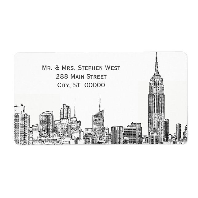NYC Skyline 01A Etched Address Label Fraktsedel (Framsidan)