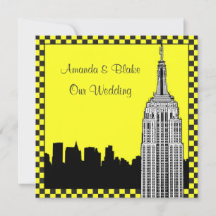 NYC Skyline 2 Etched ESB Rutig Taxi Bröllop Inbjudningar