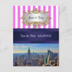 NYC Skyline B2 Rosa Vit Rand Spara Datum Meddelande Vykort