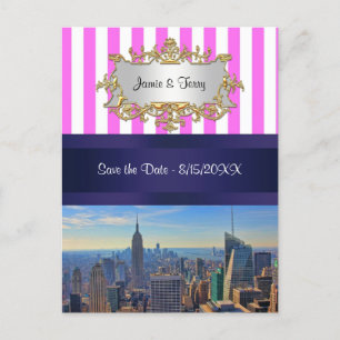 NYC Skyline B2 Rosa White Rand Spara datum Meddelande Vykort