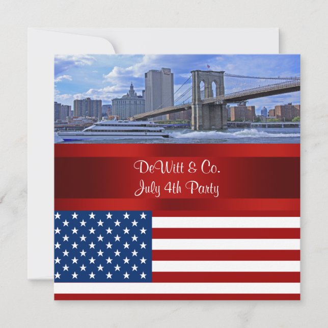 NYC Skyline Bklyn Bridge USA flagga Red W Blue Par Inbjudningar (Framsida)