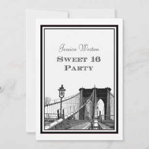 NYC Skyline Brooklyn Bridge #2 DIY Sweet 16 Inbjudningar