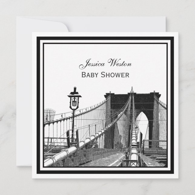 NYC Skyline Brooklyn Bridge #2 SQ Baby Shower Inbjudningar (Framsida)