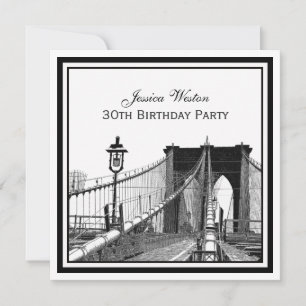 NYC Skyline Brooklyn Bridge #2 SQ Födelsedagsfest Inbjudningar