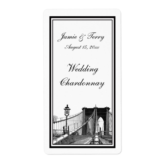 NYC Skyline Brooklyn Bridge #2 Vin-etikett Fraktsedel (Framsidan)