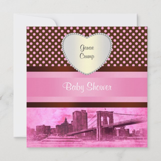 NYC Skyline Brooklyn Bridge Båt 3H Baby Shower Inbjudningar (Framsida)
