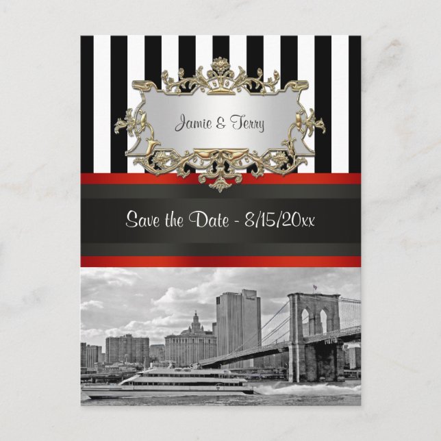 NYC Skyline Brooklyn Bridge, Båt Spara datumet Meddelande Vykort (Framsida)