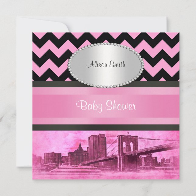 NYC Skyline Brooklyn Bridge Boat 8P Baby Shower Inbjudningar (Framsida)
