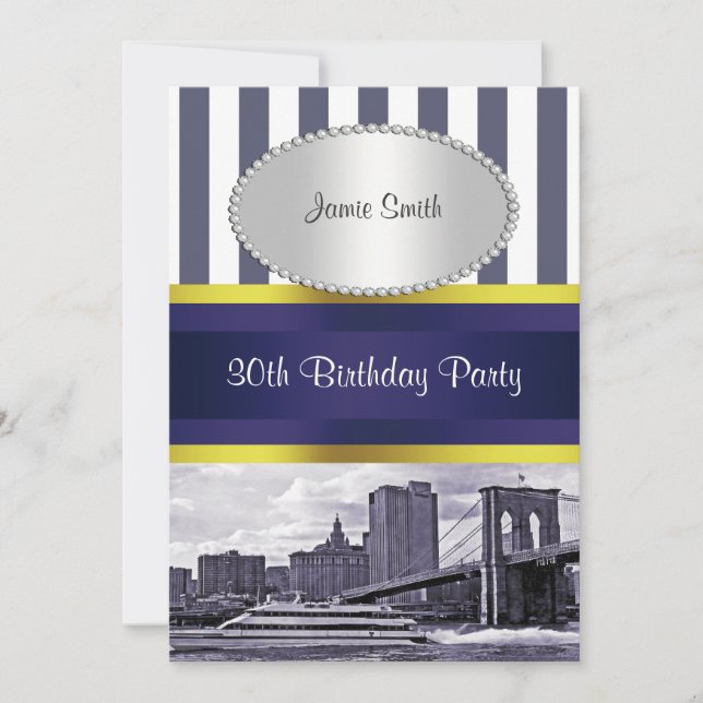 NYC Skyline Brooklyn Bridge Boat Blue Wt2 Birthday Inbjudningar (Framsida)