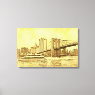NYC Skyline Brooklyn Bridge Boat Etched look #1BR Canvastryck