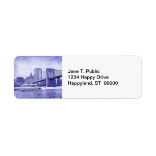 NYC Skyline Brooklyn Bridge Boat Etched look #2 Returadress Etikett