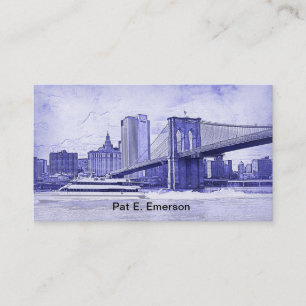 NYC Skyline Brooklyn Bridge Boat Etched look #2 Visitkort