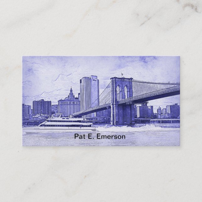 NYC Skyline Brooklyn Bridge Boat Etched look #2 Visitkort (Framsida)