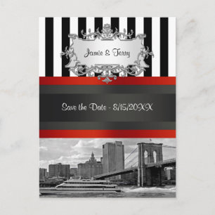 NYC Skyline Brooklyn Bridge, Boat Invitation Suite Meddelande Vykort