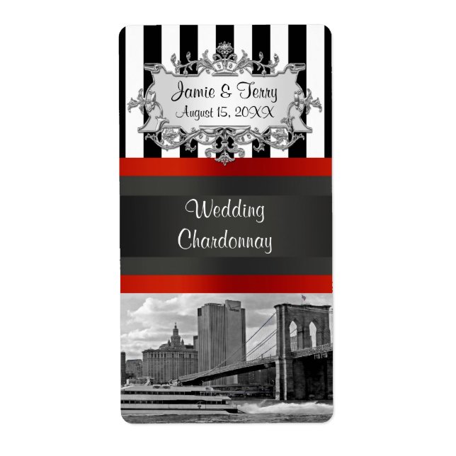 NYC Skyline Brooklyn Bridge Boat Party Vin etikett Fraktsedel (Framsidan)