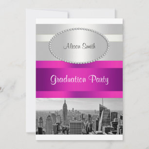NYC Skyline BW 05 Vit Hot Pink Examen Inbjudan