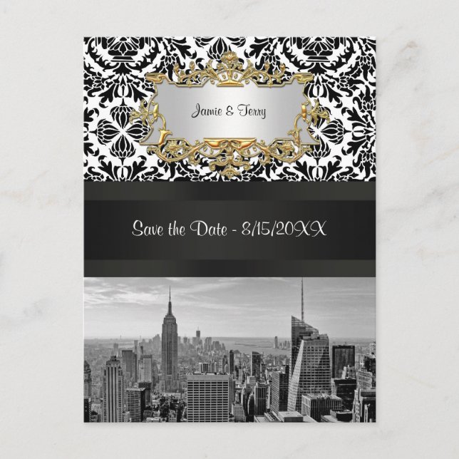NYC Skyline BW 431 Damask  Spara datum Postkort Meddelande Vykort (Framsida)