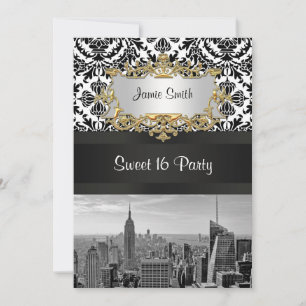 NYC Skyline BW 431 Damask Sweet 16 Festinladning V Inbjudningar