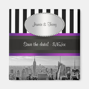 NYC Skyline BW Blk Wht Strp Purple P Spara Datum Magnet