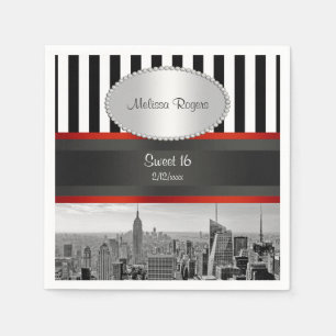 NYC Skyline BW Svart Vit Rand P Sweet 16 Pappersservett