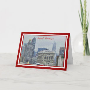 NYC Skyline Chrysler Bldg, Flatiron Snö jul Helgkort