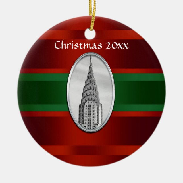 NYC Skyline: Chrysler Building Xmas #3 Julgransprydnad Keramik (Framsidan)