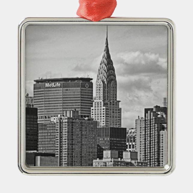 NYC Skyline: Chrysler Byggnad, Met Life BW Julgransprydnad Metall (Framsidan)