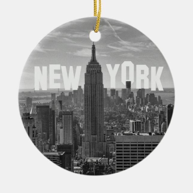 NYC Skyline Emp St Bldg, WTC BW 2C Julgransprydnad Keramik (Framsidan)