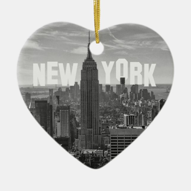NYC Skyline Emp St Bldg, WTC BW 2C Julgransprydnad Keramik (Framsidan)