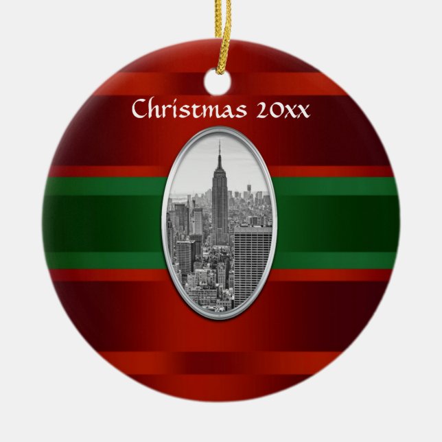 NYC Skyline: Emp St Bldg Xmas #3 Julgransprydnad Keramik (Framsidan)
