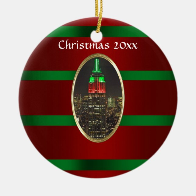 NYC Skyline: Emp St Byggnad Natt Julafton #6R Julgransprydnad Keramik (Framsidan)