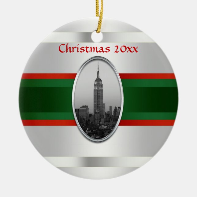 NYC Skyline: Empire State Building Jul #4W Julgransprydnad Keramik (Framsidan)