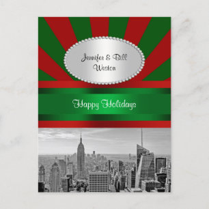 NYC Skyline ESB BW Red Grn Rays Red P jul Helg Vykort